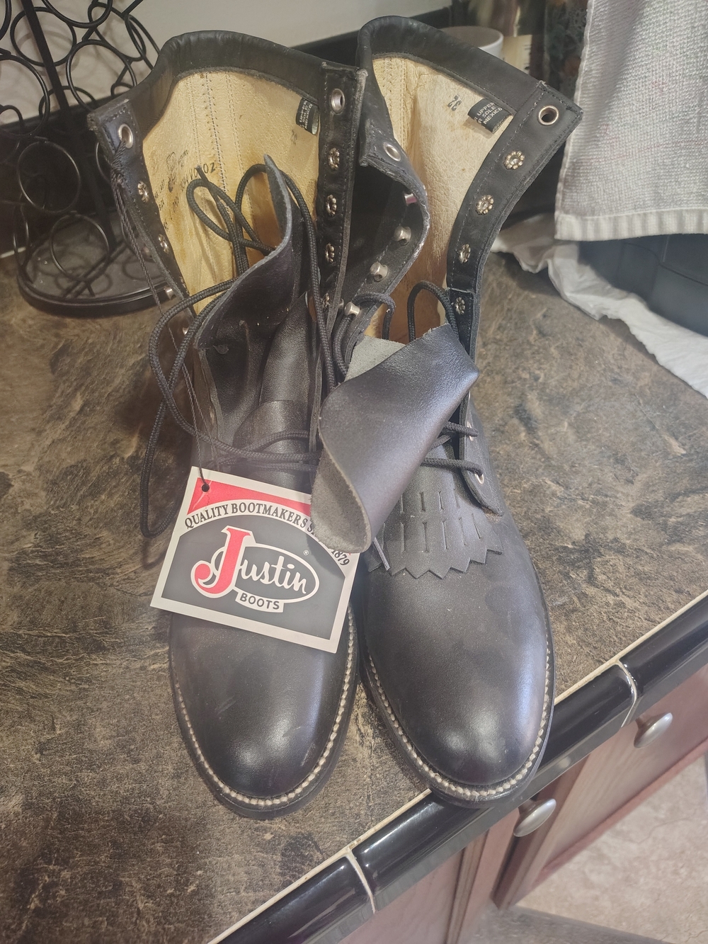 Justin Boots Black Leather Men’s Lace-Up Work Boots